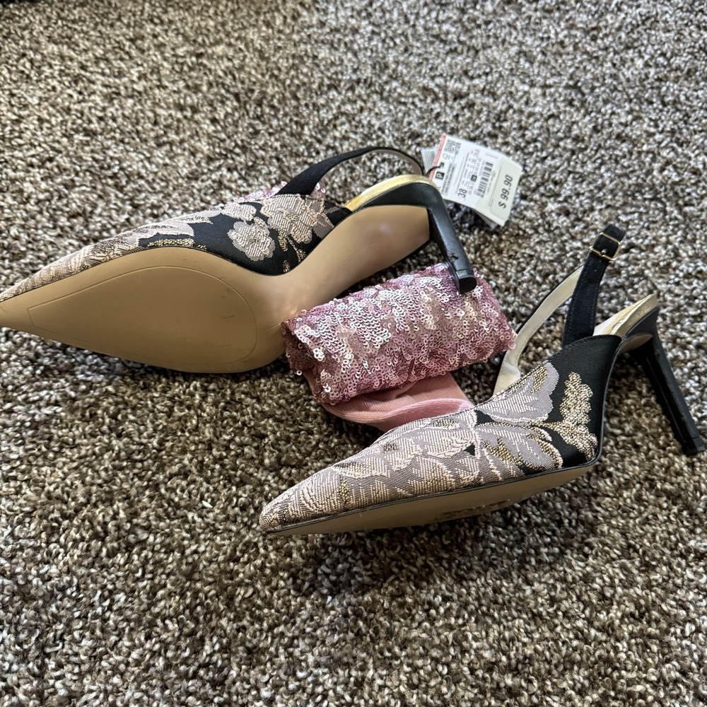 ZARA WOMEN'S PINK SEQUINS SOCK SLINGBACKS EUR 38 US 7.5 NEW (other) - Picture 5 of 12